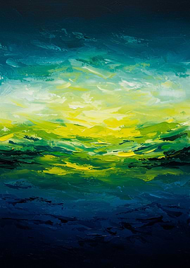 Abstract Landscape Painting with Yellow and Blue
