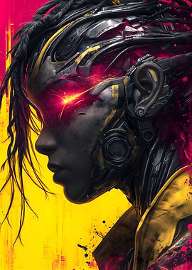 Cyberpunk Girl with Glowing Red Eye