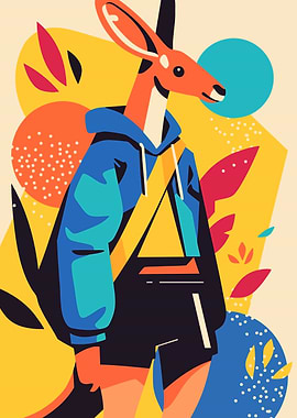 Kangaroo in Street Fashion Minimalist Art Illustration