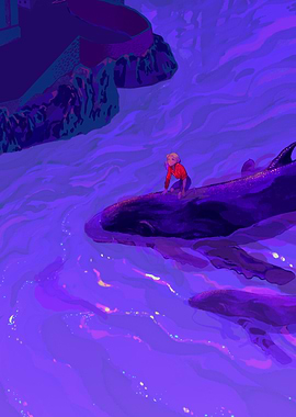 Girl riding a whale in the ocean