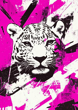 Leopard Portrait with Abstract Pink Background