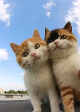 Two Curious Cats Under Blue Sky