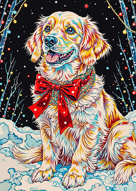 Festive Dog Portrait with Christmas Bow