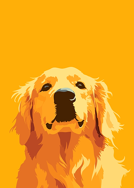 Golden Retriever Portrait Pop Art Cute Funny Dog Minimalist Illustration