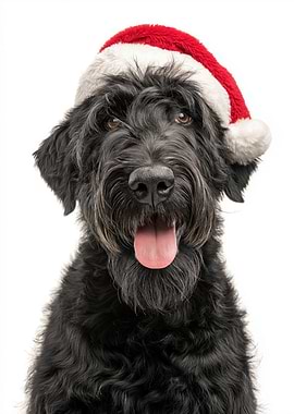 Black Russian Terrier Dog with Santa Hat