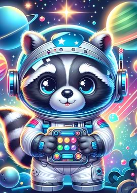 Adorable Raccoon Astronaut – Cute Space Explorer in Colorful Galaxy