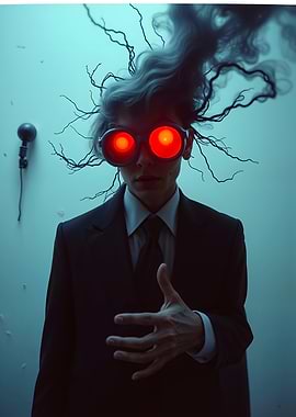 Man with Glowing Eyes in Suit