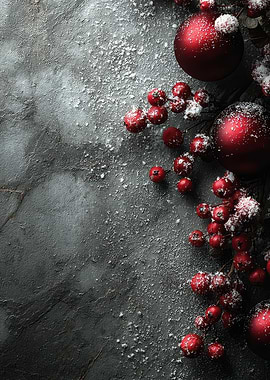 Festive Red Christmas Ornaments and Berries