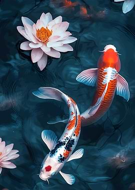 Koi Fish and Water Lilies