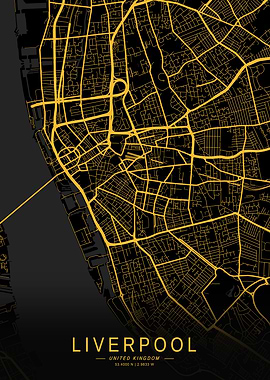 Golden Liverpool City Map