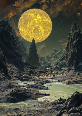Alien Landscape with Herd and Moon