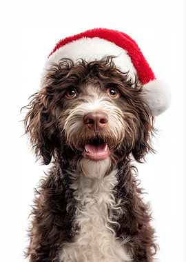 Barbet Dog with Santa Hat Portrait