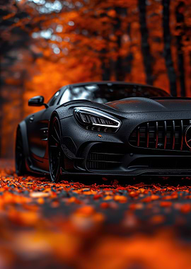 Black Mercedes-AMG in Autumn Leaves