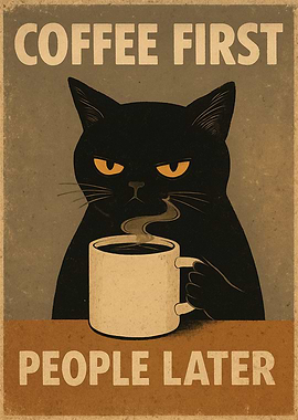 Grumpy Coffee Loving Cat