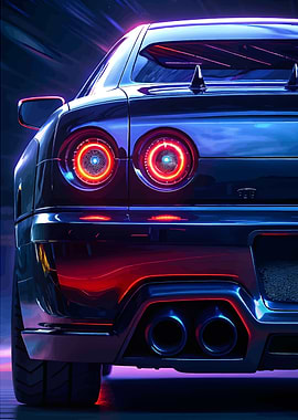 Sleek Blue Car Rear View