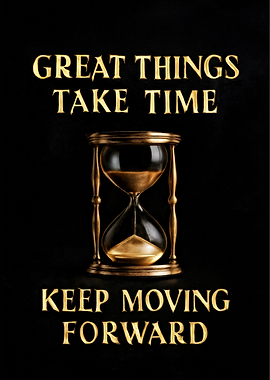 Hourglass with Motivational Text on Black