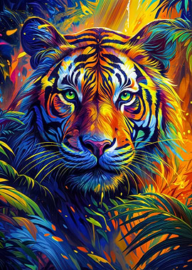 Colorful Tiger Portrait in Jungle