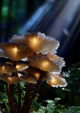 Glowing Mushrooms in Forest