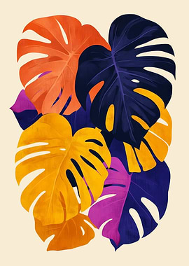 Colorful Monstera Leaf Illustration | Retro Tropical Leaf Art