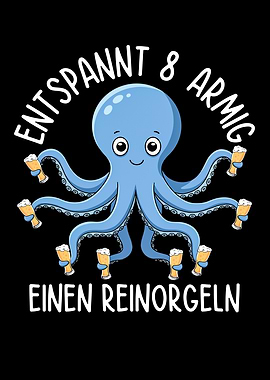 Relaxed Octopus with Beer Cartoon