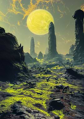 Alien Landscape with Grazing Animals