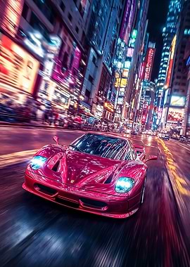 Red Ferrari F50 in Cityscape