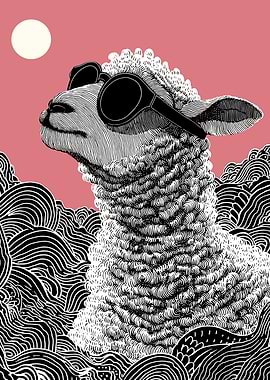 Cool Sheep with Sunglasses Illustration