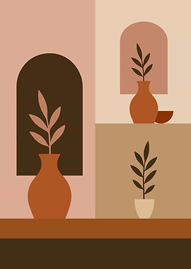 Minimalist Plant Art in Earth Tones - Boho
