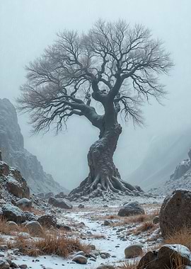 Winter Tree in Snowy Landscape