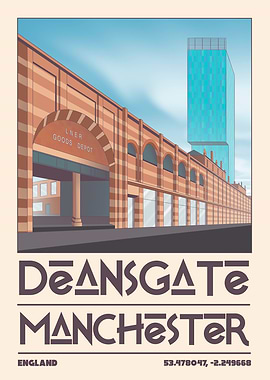 Deansgate Manchester England Travel Poster