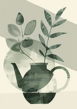 Teapot with Greenery Still Life