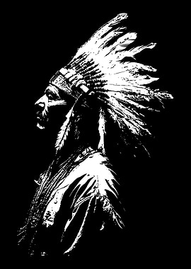 Native American Chief Black and White Portrait