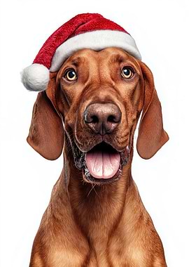 Redbone Coonhound Dog with Santa Hat