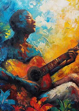 Man Playing Guitar Oil Painting