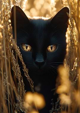 Black Cat in Golden Field