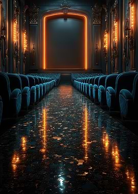 Empty Theater with Neon Stage Frame