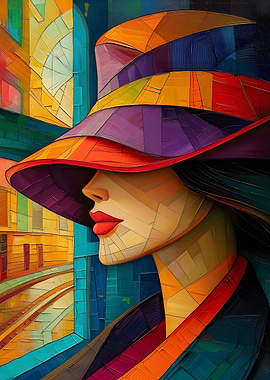 Abstract Woman with Colorful Hat