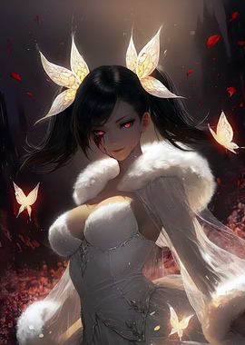 Anime Girl with Butterflies and Red Eyes