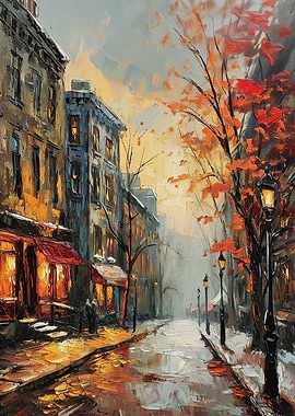 Autumn City Street Painting