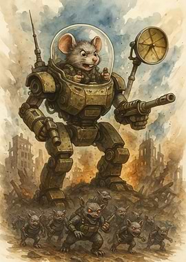 Mouse in Mech Suit Watercolor