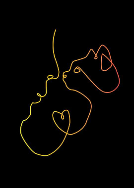 Minimalist Line Art: Human and Cat One Line Art