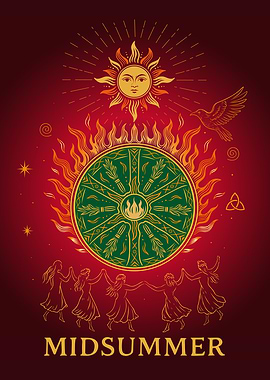 Midsummer Solstice - Pagan Sun Wheel Art