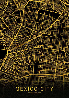 Golden Mexico City Map