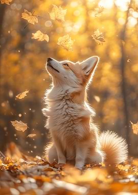 Corgi in Autumn Leaves