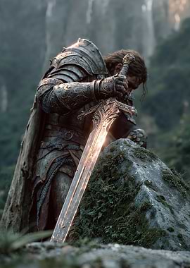 King Arthur holding Excalibur