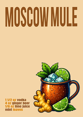 Moscow Mule Cocktail Art Print – Classic Copper Mug Drink Recipe Wall Decor for Bar, Kitchen, or Lounge