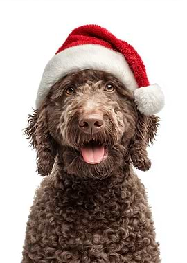 Spanish Water Dog with Santa Hat