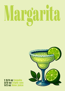 Margarita Cocktail Art Print – Fun Retro Cocktail Wall Decor, Lime Green Drink Illustration for Kitchen or Home Bar