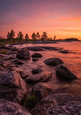 Rocky Shoreline at Sunset
