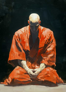 Meditating Monk in Orange Robe Painting